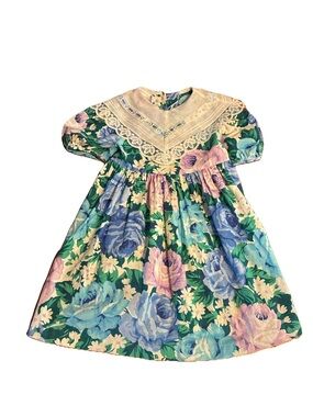 Bonnie Jean Floral Dress in Green, Blue, Pink